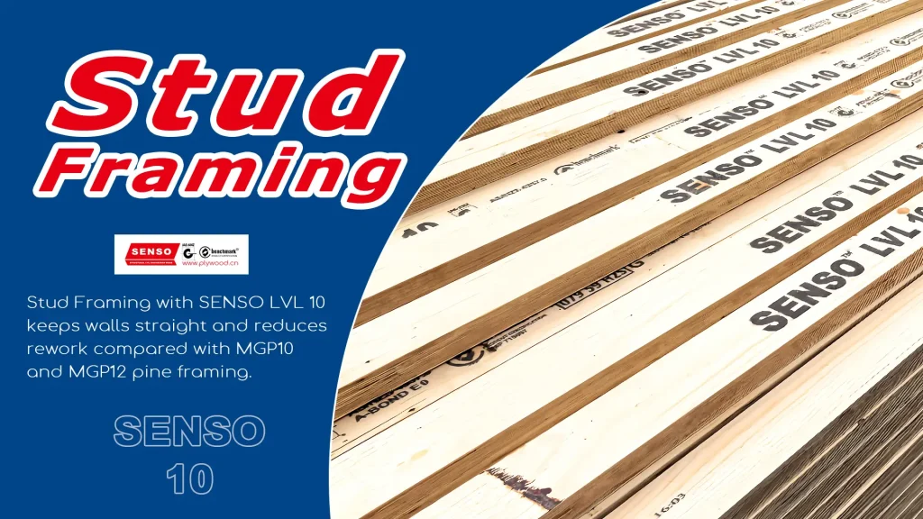 Stud Framing wall layout using straight LVL wall studs for clean set-out