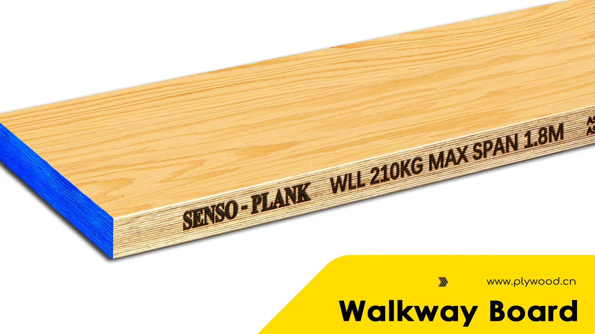 SENSO walkway board with blue sealed end for scaffold access and site safety