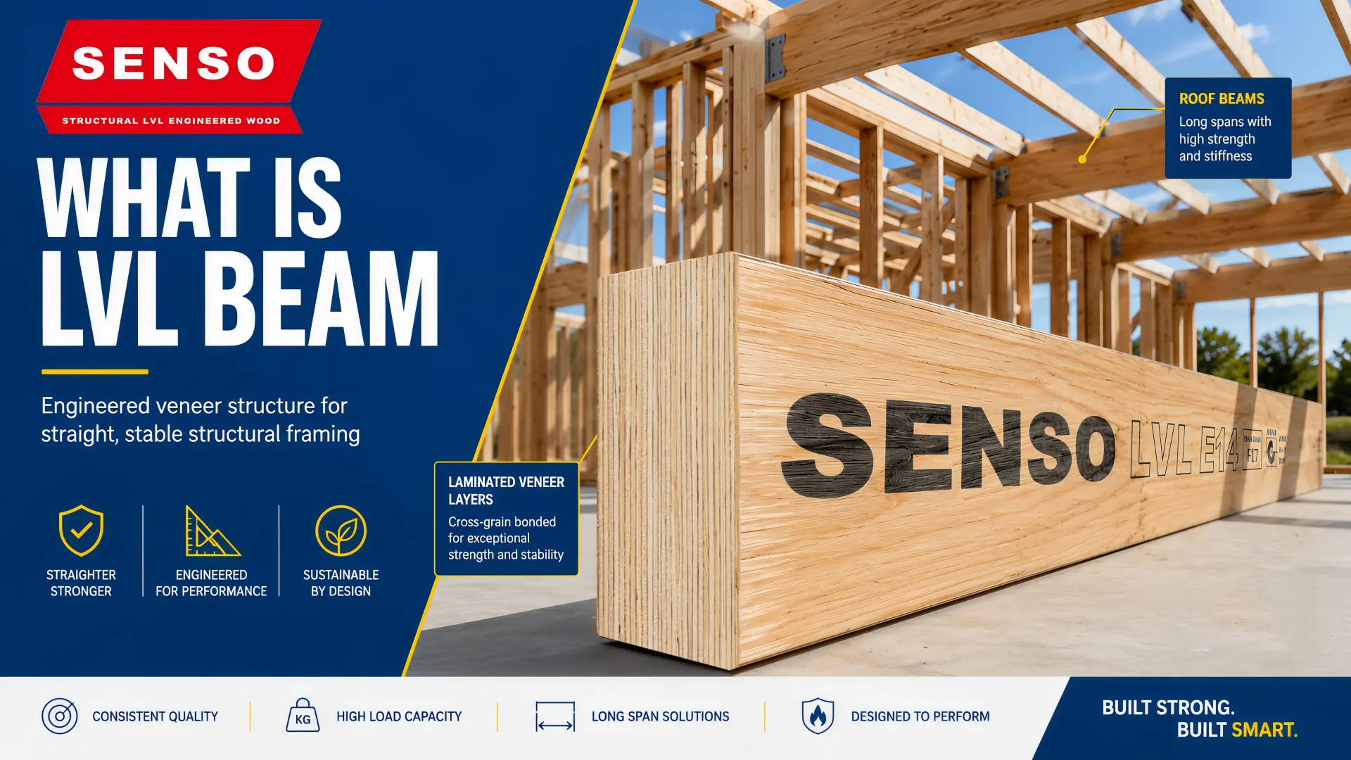 What is LVL beam visual showing a realistic laminated veneer lumber section used for lintels floor beams roof beams and wall framing